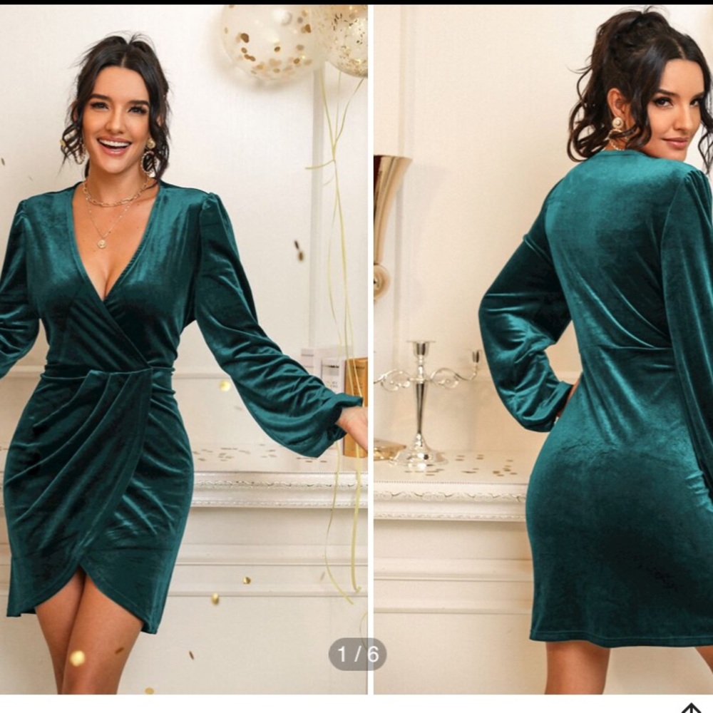 SHEIN Green velvet Dress